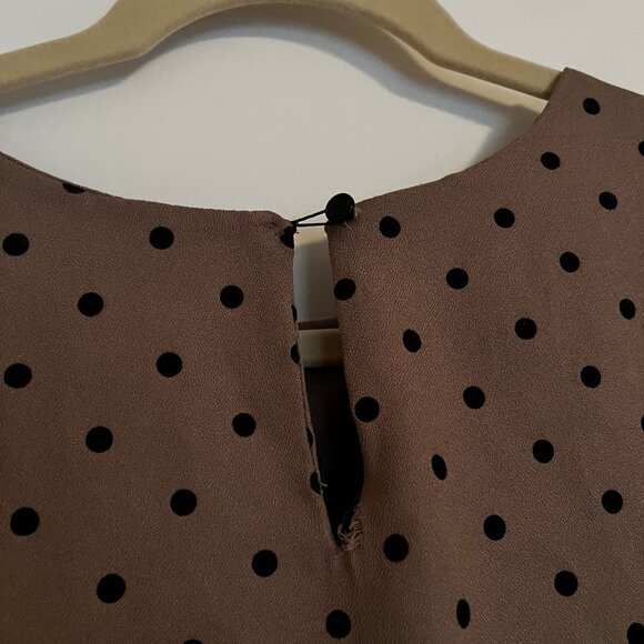 Size XXL Brown and Black Polka Dot Long Sleeve Blouse - Picture 3 of 5